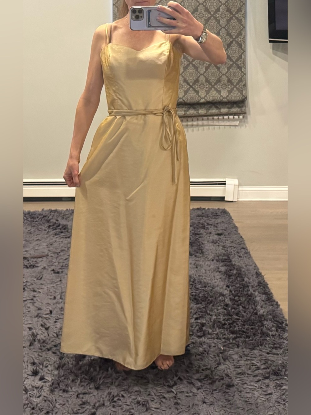 Gold Satin Slip Dress Formal Prom Minimalist 90s Jim Hjelm Size 14